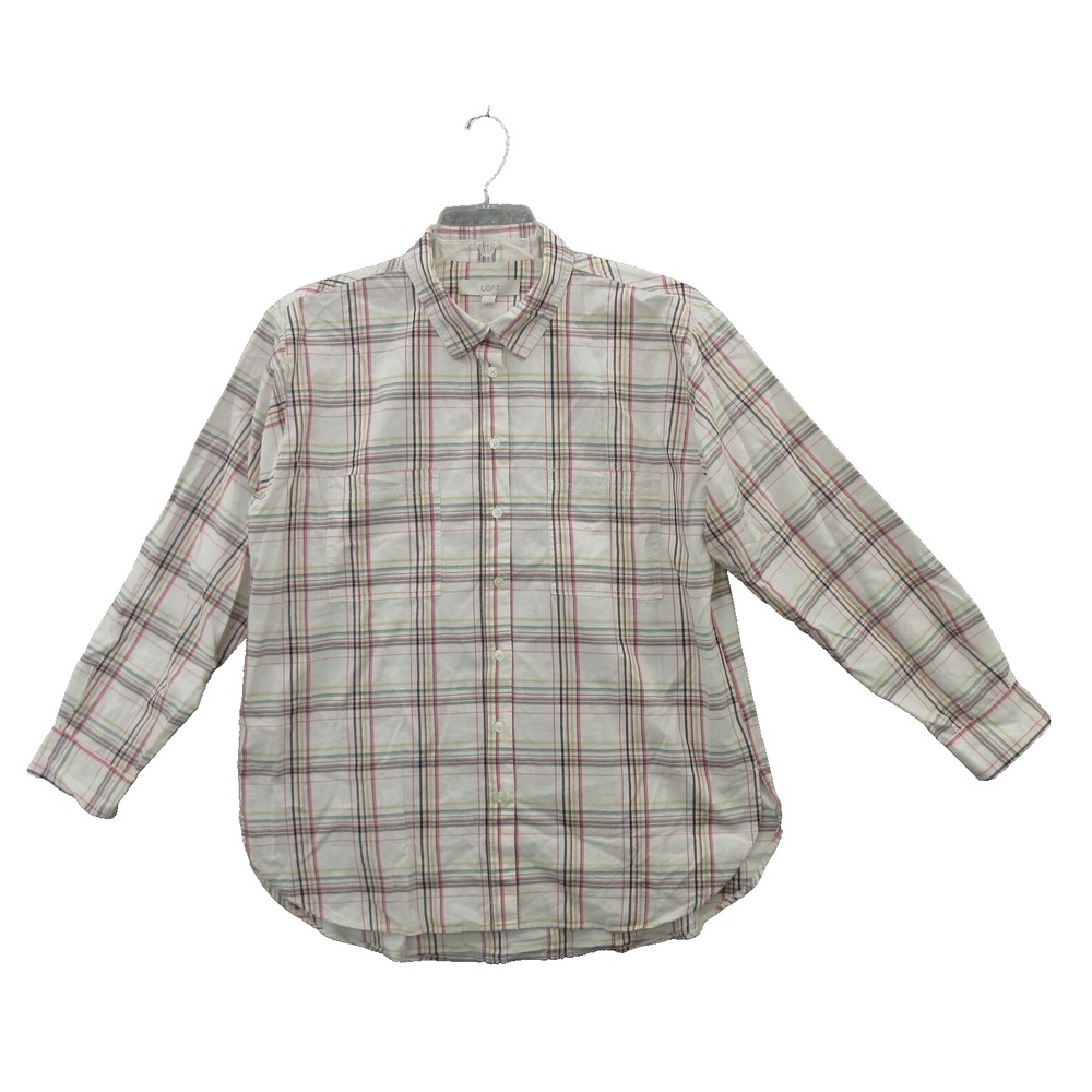 Loft Womens Button Up Shirt Size Large Plaid Cotton Long Sleeve Collared New